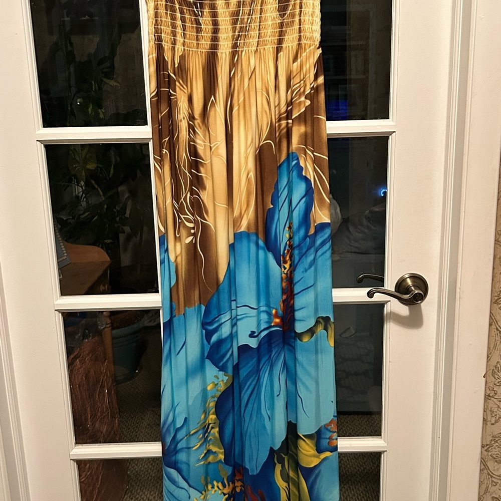 Blue and Brown Floral Maxi Dress